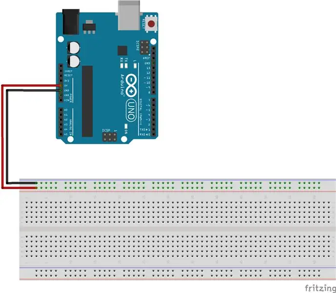 Teigiamų/įžemintų laidų pridėjimas prie „Breadboard“