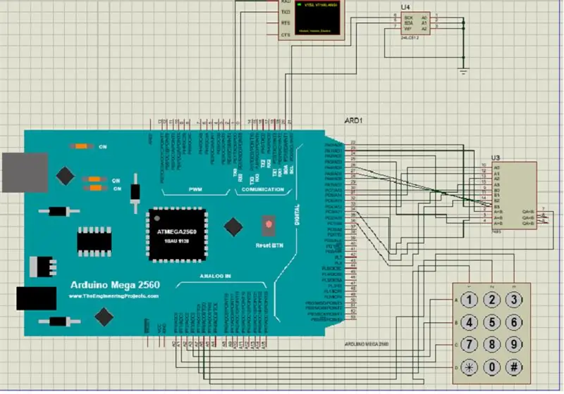 CKT. رسم تخطيطي ، ملف محاكاة Proteus والصور وكود EEPROM