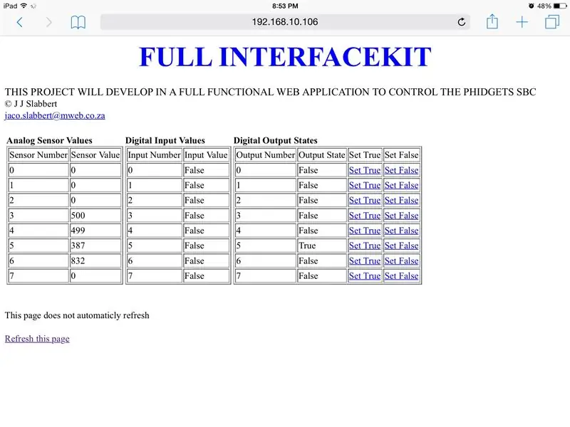 Volledige Python Web Interface Kit vir PhidgetSBC3