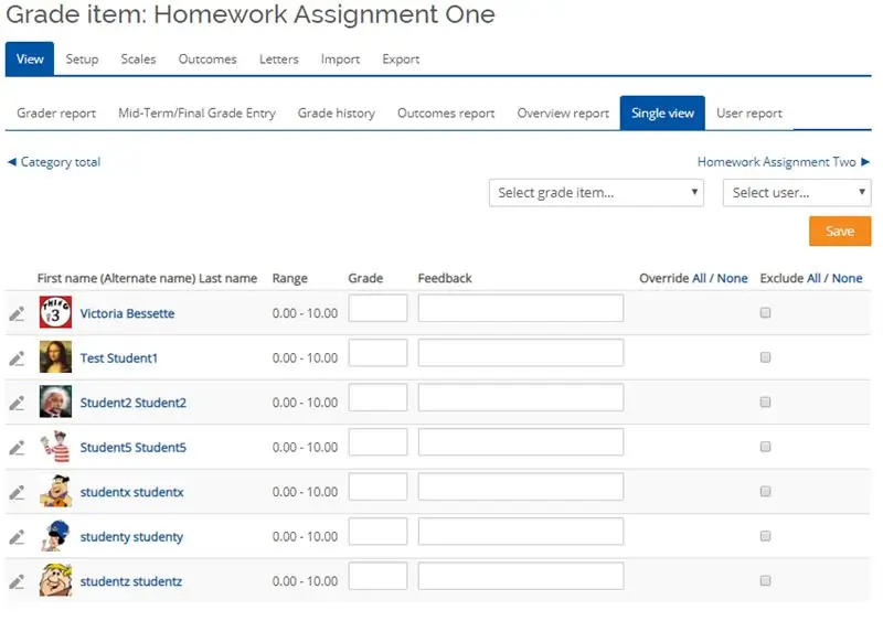 Moodle -da bir fəaliyyət qiymətləndirmək üçün "Tək Görünüş" Ekranından istifadə edin