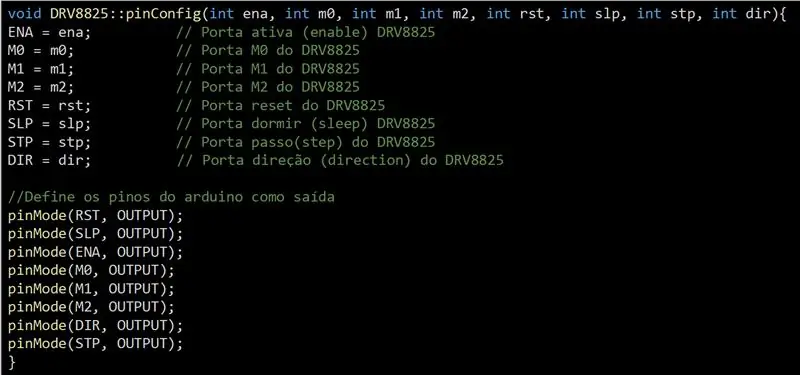 Funções - Configurando os pinos do driver