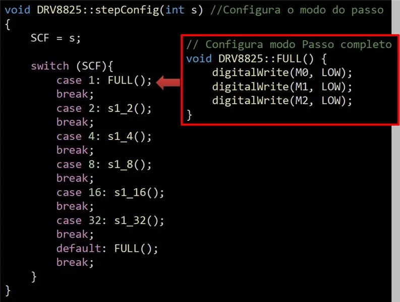 Funciones: configuración del modo paso a paso del motor