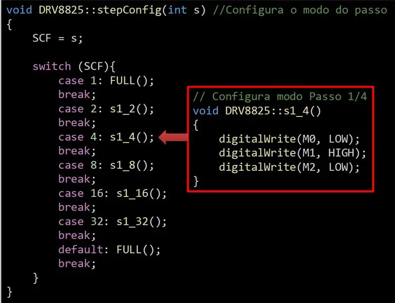 Funciones: configuración del modo paso a paso del motor