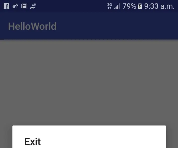 HelloWorld გასასვლელი ღილაკით AndroidStudio: 4 ნაბიჯი