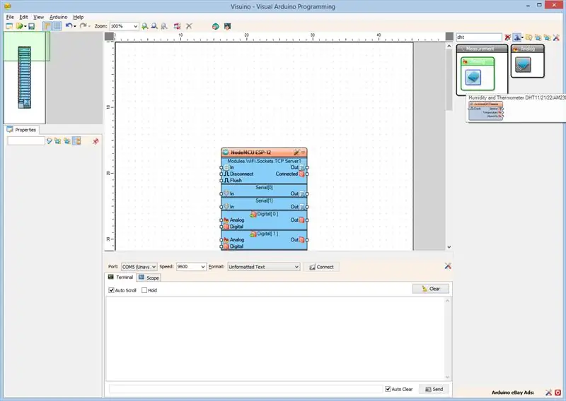 U Visuinu: Dodajte DTH11 i komponentu formatiranog teksta s 2 analogna kanala