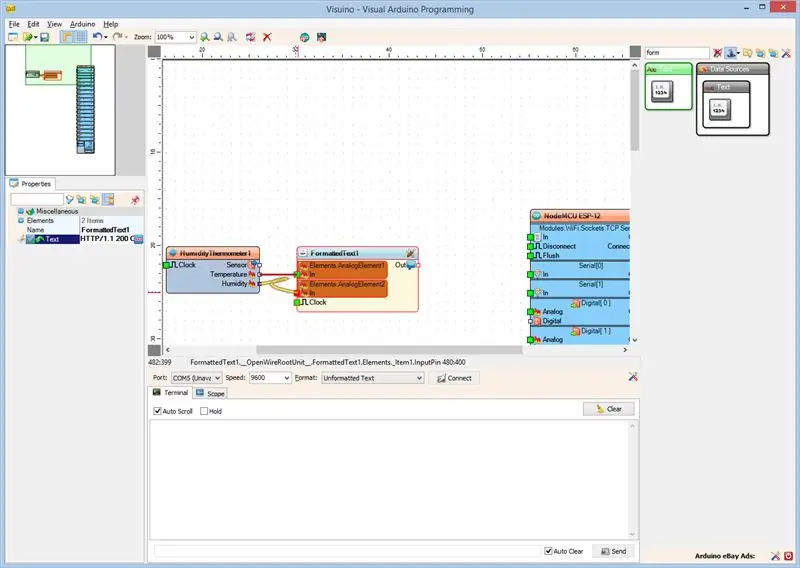 In Visuino: sluit de DHT11-component aan