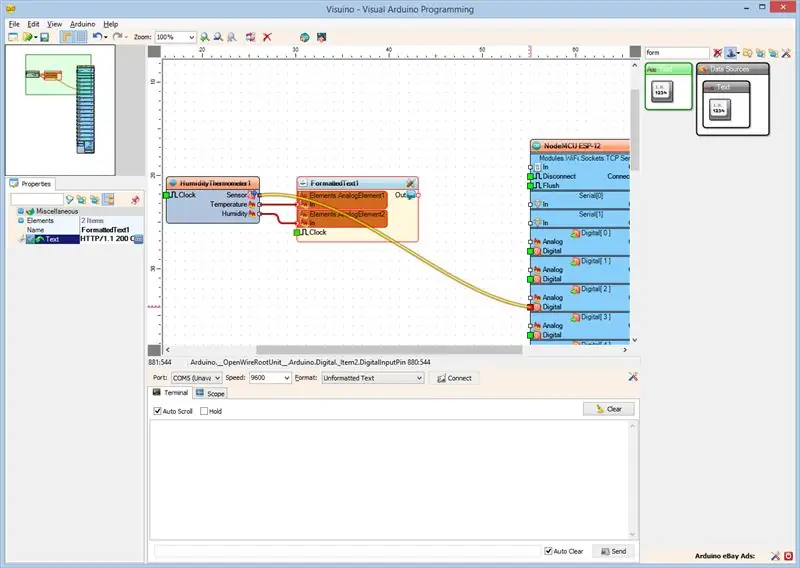 In Visuino: collegare il componente DHT11