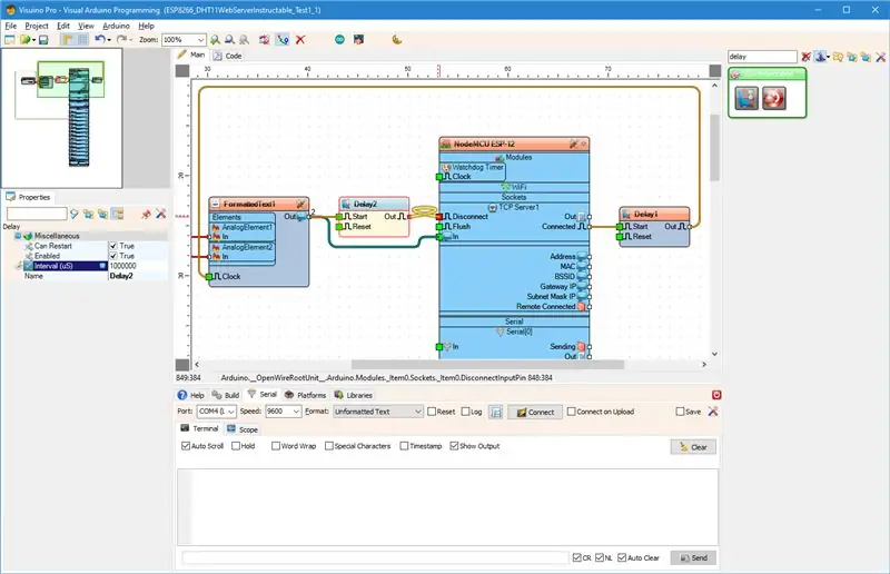 „Visuino“: prijunkite suformatuotą teksto komponentą ir „Add and Connect Delay Component“