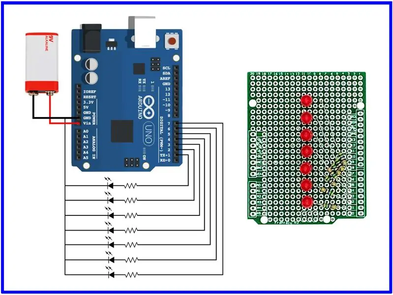 Sedam LED postavki na prototipu štita