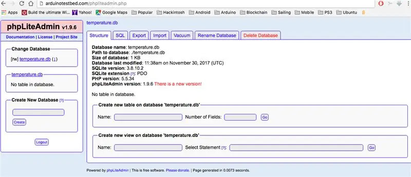 Einrichten der Datenbank zum Speichern der Temperaturdaten