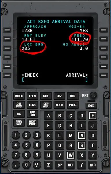 রানওয়ের ILS ফ্রিকোয়েন্সি ফ্রিকোয়েন্সি এবং আপনার কোর্স LOC BRG এর অধীনে
