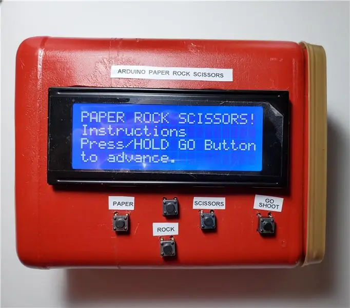 Handheld Arduino Paper Rock -skêrspel met 20x4 LCD -skerm met I2C