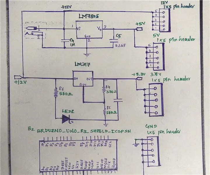 מגן אספקת חשמל של Arduino עם אפשרויות פלט 3.3v, 5v ו- 12v (חלק 1): 6 שלבים