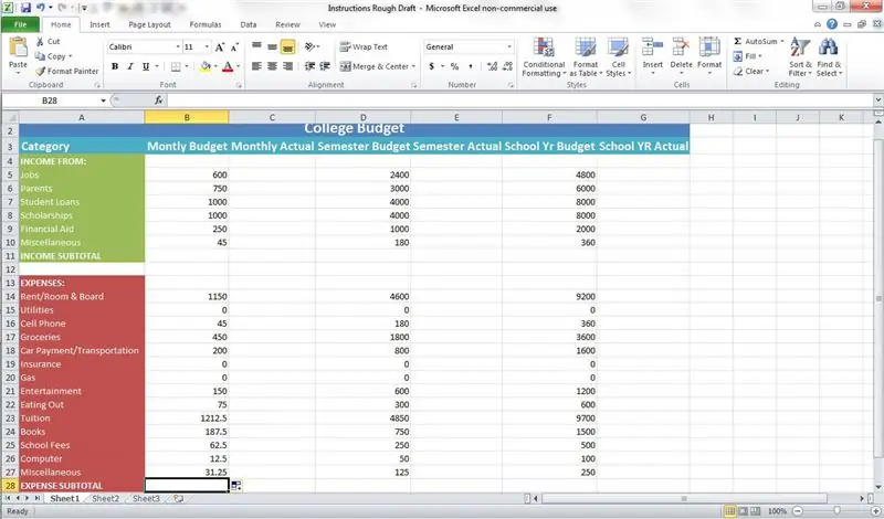 Remplir les catégories de dépenses