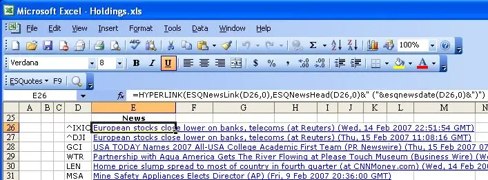 Skep u eie persoonlike Excel -werkboek om voorraad -RSS -feeds te lees