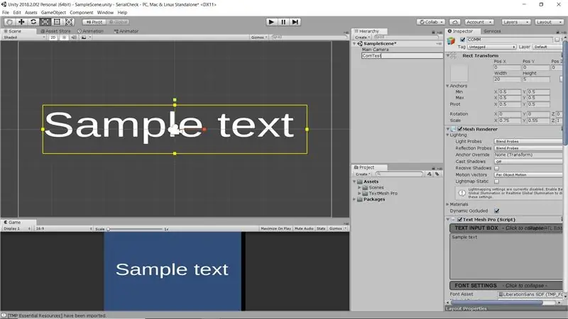 Unity Arduino komunikacijska provjera