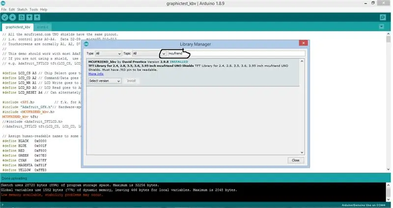 A 2.4 TFT kijelzőkönyvtárak telepítése az IDE -be