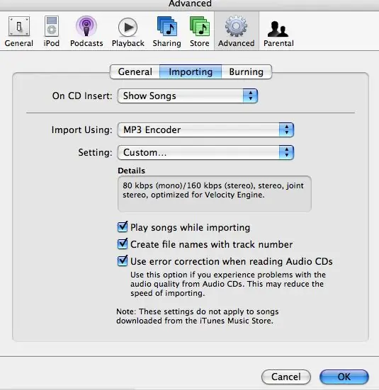 Mudando para um codificador de MP3