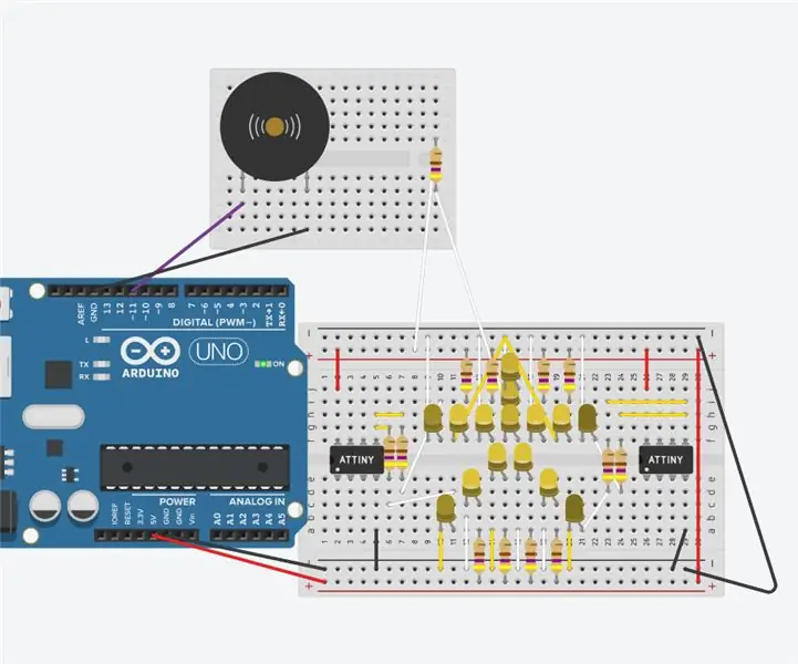 Använda lysdioder och AT Tiny för att skapa en blinkande stjärna med Piezo som spelar "Twinkle, Twinkle, Little Star": 6 steg