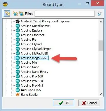 Sāciet Visuino un atlasiet Arduino MEGA plates tipu