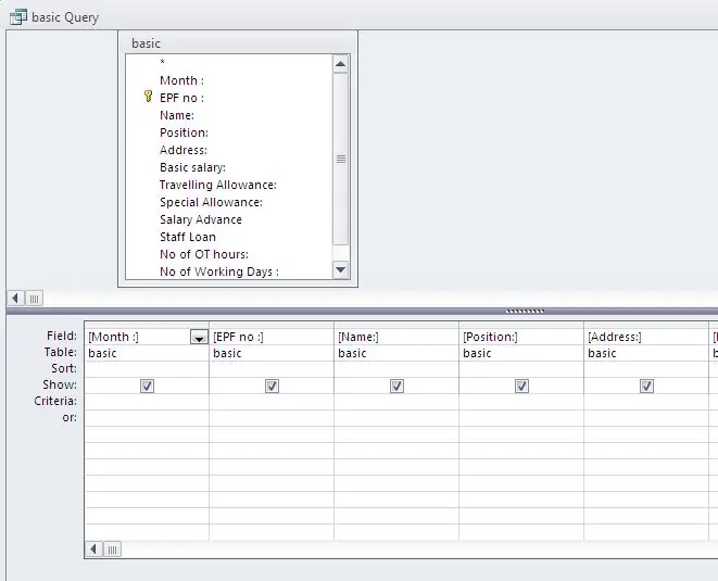 สร้างแบบสอบถามสำหรับตารางหลักพื้นฐาน