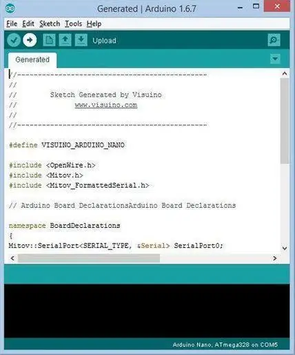 Di Visuino, Tekan F9 atau Klik pada Butang yang ditunjukkan pada Gambar 1 untuk Menghasilkan Arduino Code, dan Buka Arduino IDE di Arduino IDE, Klik pada Butang Upload, untuk Menyusun dan Memuat Naik Kod (Gambar 2)