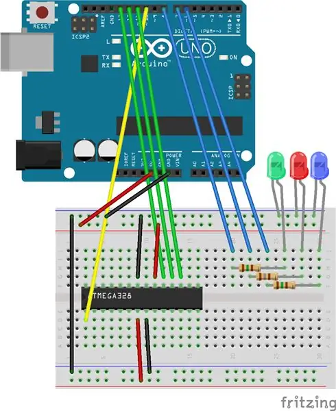 ATTiny85, ATTiny2313 және ATMega328 - Arduino көмегімен AVR ISP бағдарламалау чиптері