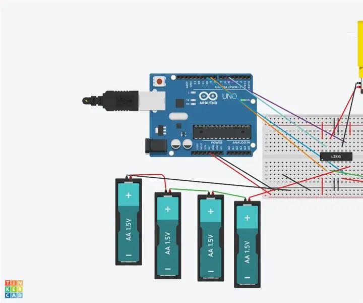 Ús d’un pont H (293D) per conduir 2 motors Hobby Geared Ans Arduino; Visió general del circuit: 9 passos