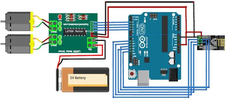 Obvod prijímača pre auto ovládané gestami Arduino