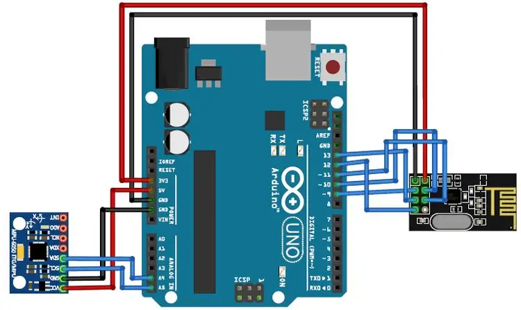 Transmitter Circuit para sa Arduino Gesture Controlled Car