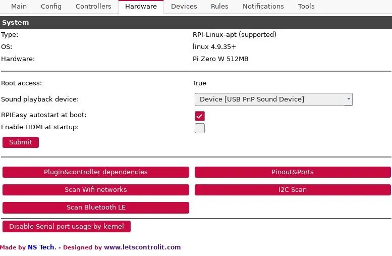 Impostazioni hardware RPIEasy