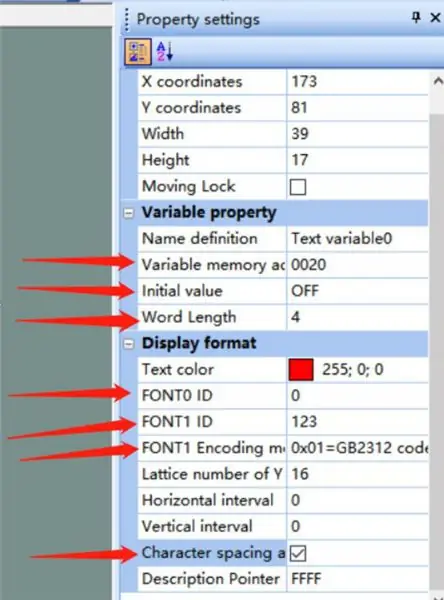 Em seguida, clique na variável de texto recém-adicionada e a interface de propriedade aparecerá à direita do software STONE TOOL, alterando principalmente os seguintes parâmetros