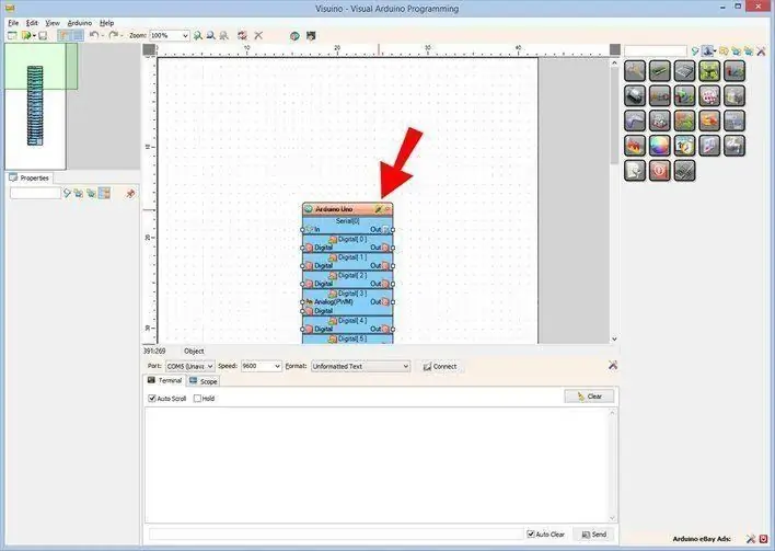 Khởi động Visuino và chọn loại bảng Arduino UNO