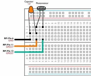 Raspberry Pi GPIO хэлхээ: ADC -гүй LDR аналог мэдрэгчийг ашиглах (дижитал хөрвүүлэгчийн аналог): 4 алхам