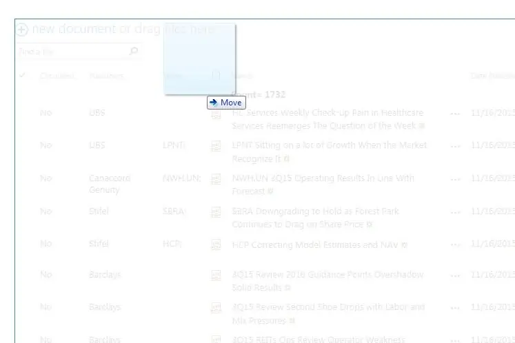 Przeciąganie i upuszczanie dokumentów do biblioteki dokumentów Wall Street Research i Public Company Documents