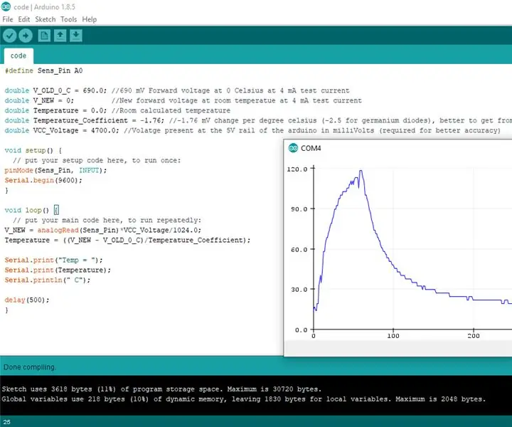 DIY temperatursensor ved bruk av en diode: 3 trinn