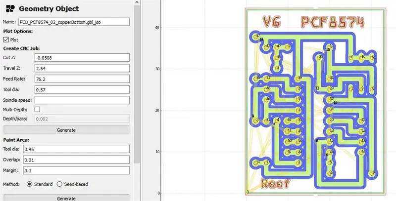 FlatCam: Generați un job CNC (copperBottom)