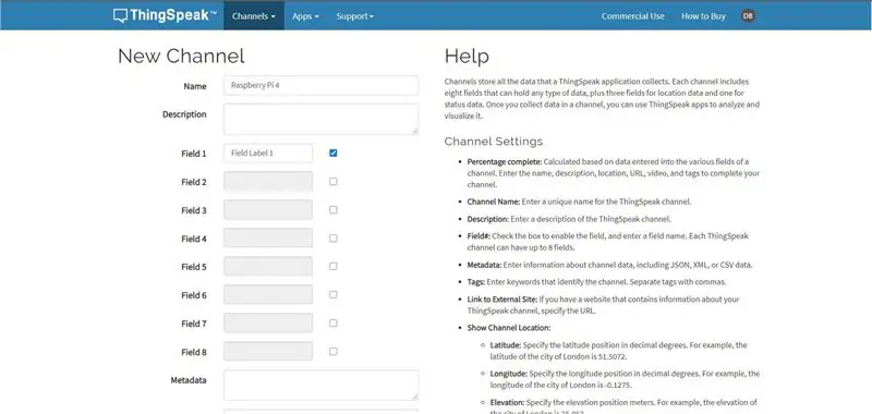 Oprettelse af en Thingspeak -kanal
