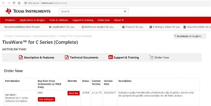 Pag-download ng Mga Driver at Iba Pang Mga Tool - Pag-download ng TivaWare para sa C Series