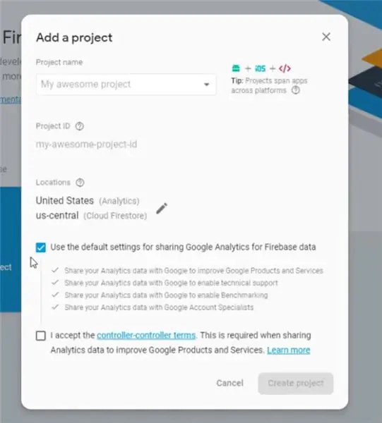 Firebase ، إنشاء مشروع