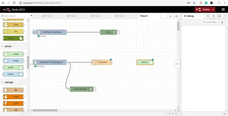 Ngayon Kunin ang isang Output Email Node Mula sa Palette at Ilagay Ito sa Kanan ng Vibration at Temperatura Node