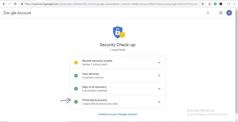Noklikšķiniet uz tā un ļaujiet “Trešās puses piekļuve” lietotnēm, kā parādīts attēlā