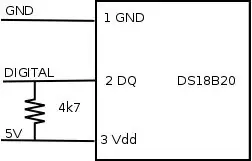 חיבור חיישן טמפרטורה DS18B20