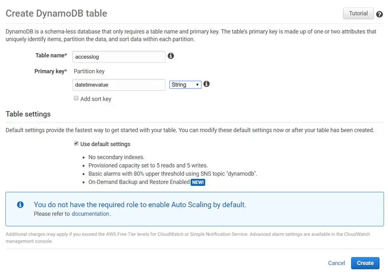 Membuat Jadual untuk DynamoDB