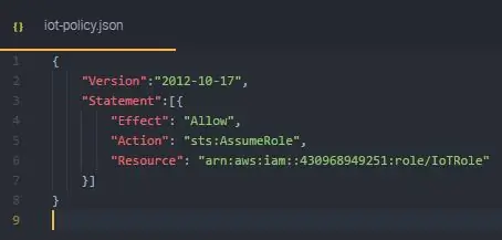 إنشاء ملف Iot-policy.json