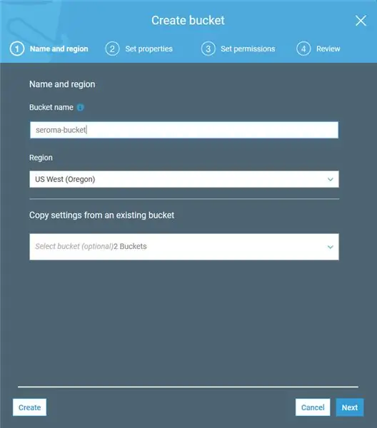 შექმენით Bucket Amazon S3– ზე