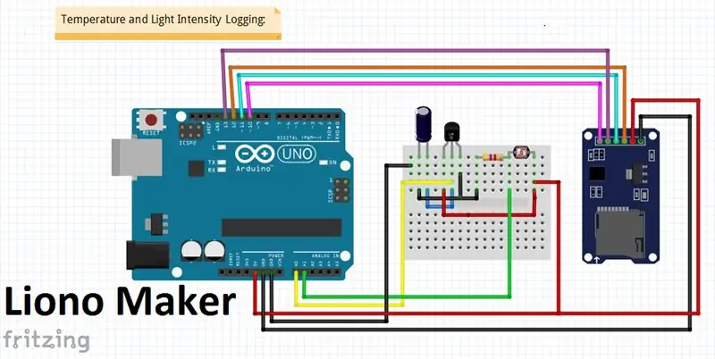 Como fazer registro de temperatura e intensidade de luz. Simulação Proteus | Fritzing | Liono Maker