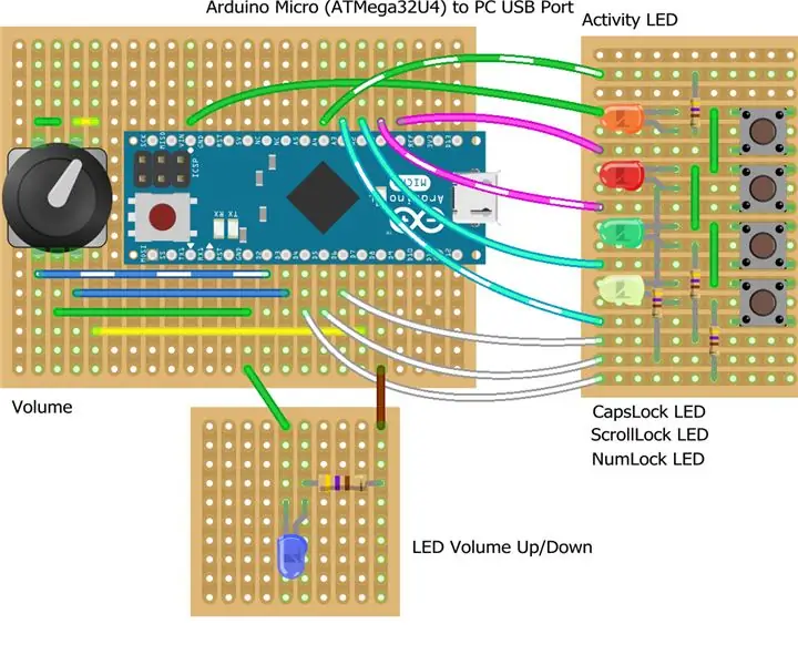 USB kontroler basova, visokih tonova i jačine zvuka sa LED diodama na tastaturi: 6 koraka (sa slikama)