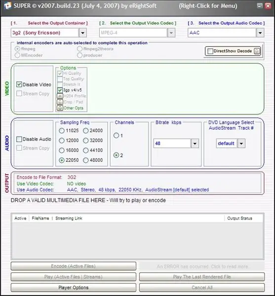 Pretvorite datoteko iz.mp3 v.3g2 (datoteka 3GPP2) z uporabo programa Super