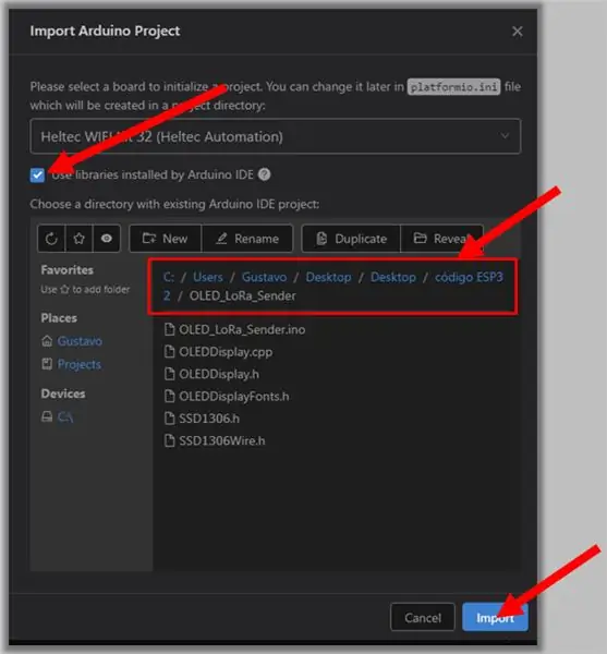 Importarea unui proiect ESP32.ino pe PlatformIO